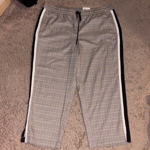Nine West Women's Gray Plaid Wide Leg Pants with Black and White Stripes